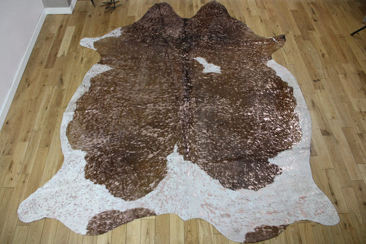 Brown and White Rose Gold Metallic Cowhide CM301