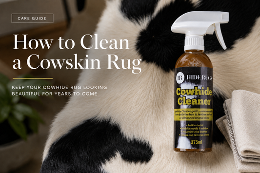 Cleaning kit on a bed of Cowskin with info text