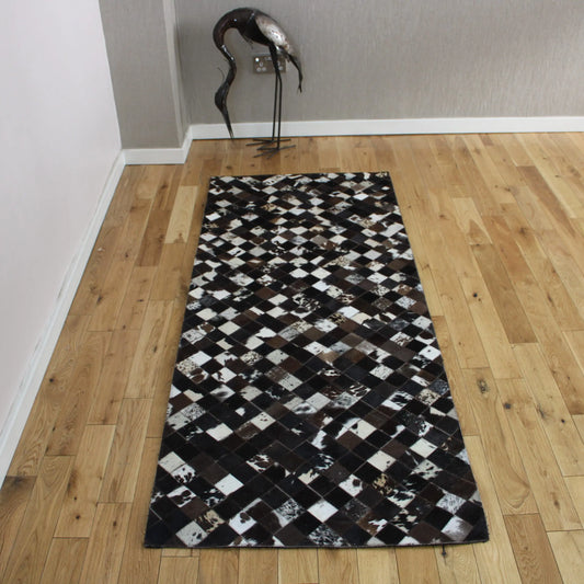 Patchwork Black Squares Cowhide Rug