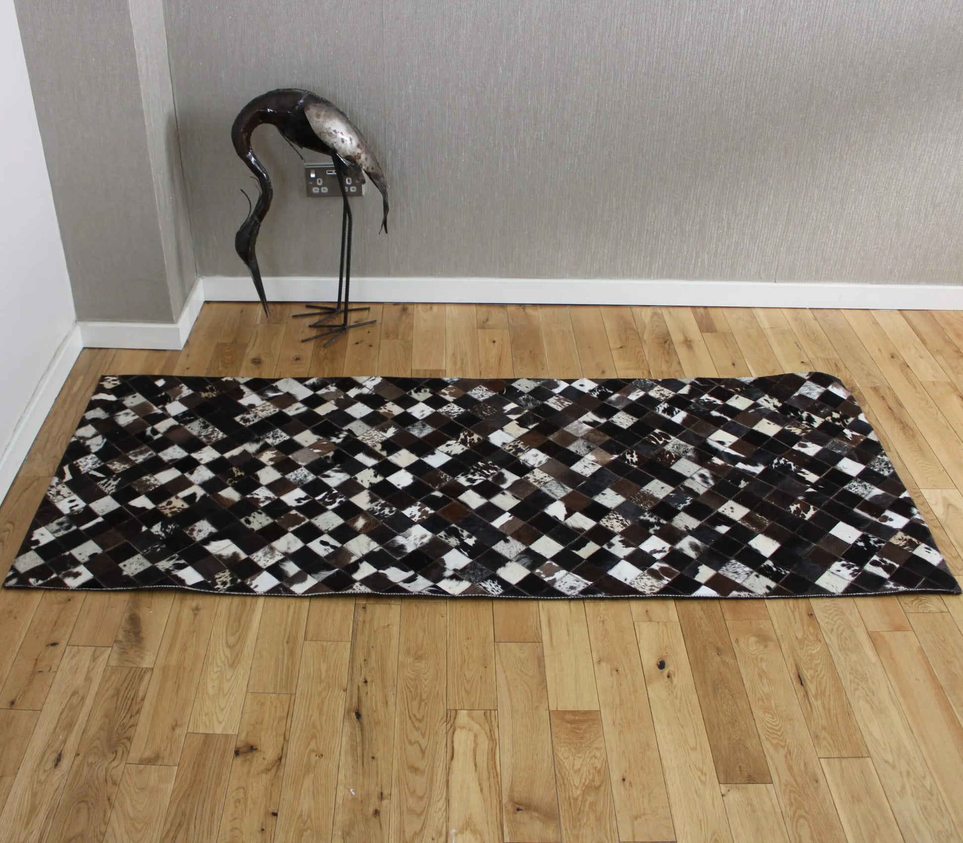 Patchwork Black Squares Cowhide Rug