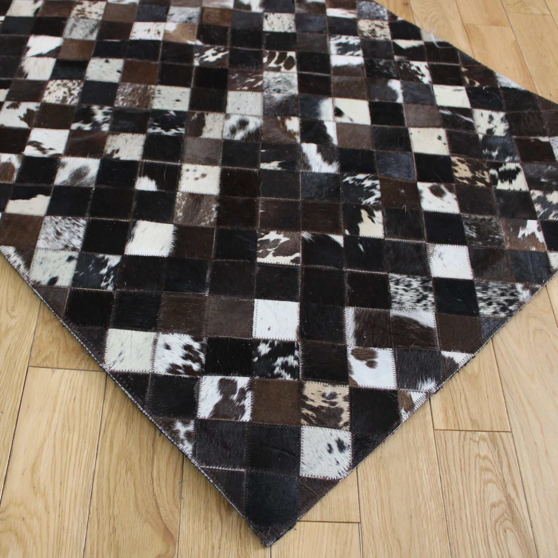Patchwork Black Squares Cowhide Rug