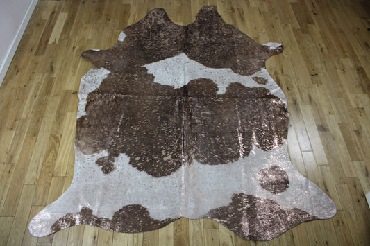 Brown and White Rose Gold Metallic Cowhide CM313