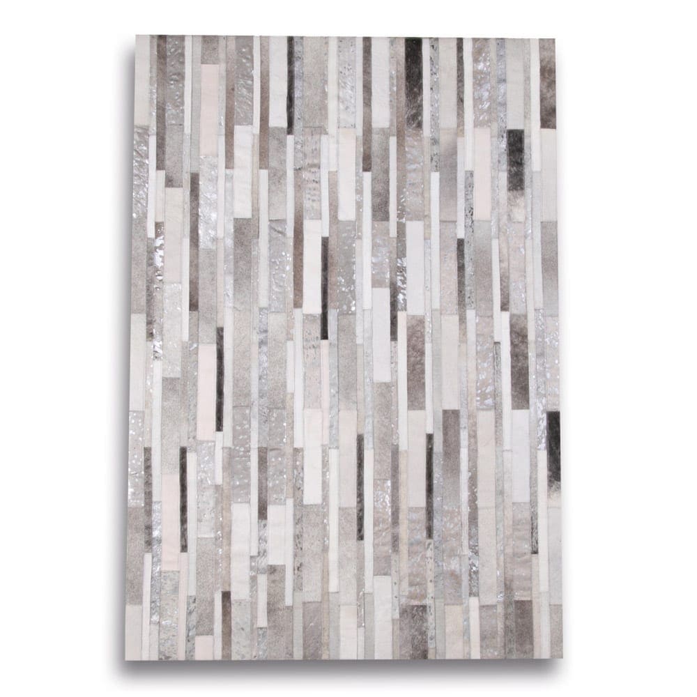 Patchwork Designer Cowskin Rug Silver Stripes Patches – 180 × 120cm – Patch Stripes product image