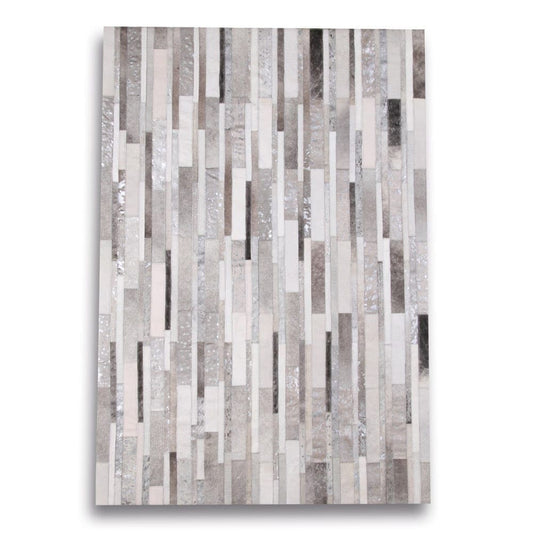 Patchwork Designer Cowskin Rug Silver Stripes Patches – 180 × 120cm – Patch Stripes product image