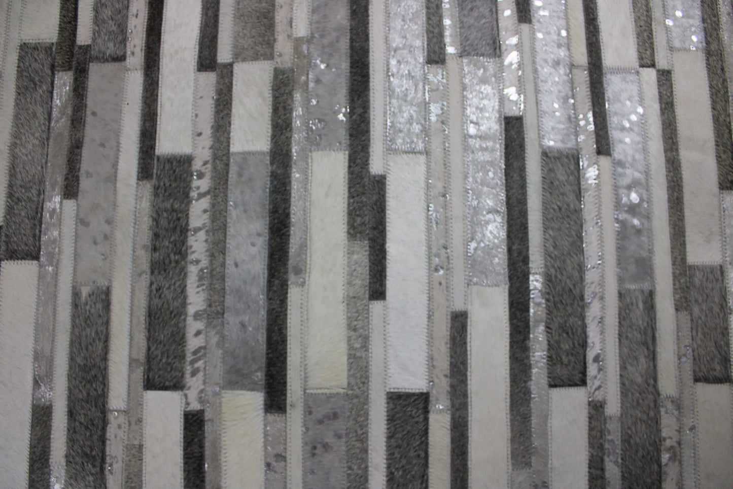 Patchwork Designer Cowhide Rug Silver Stripes
