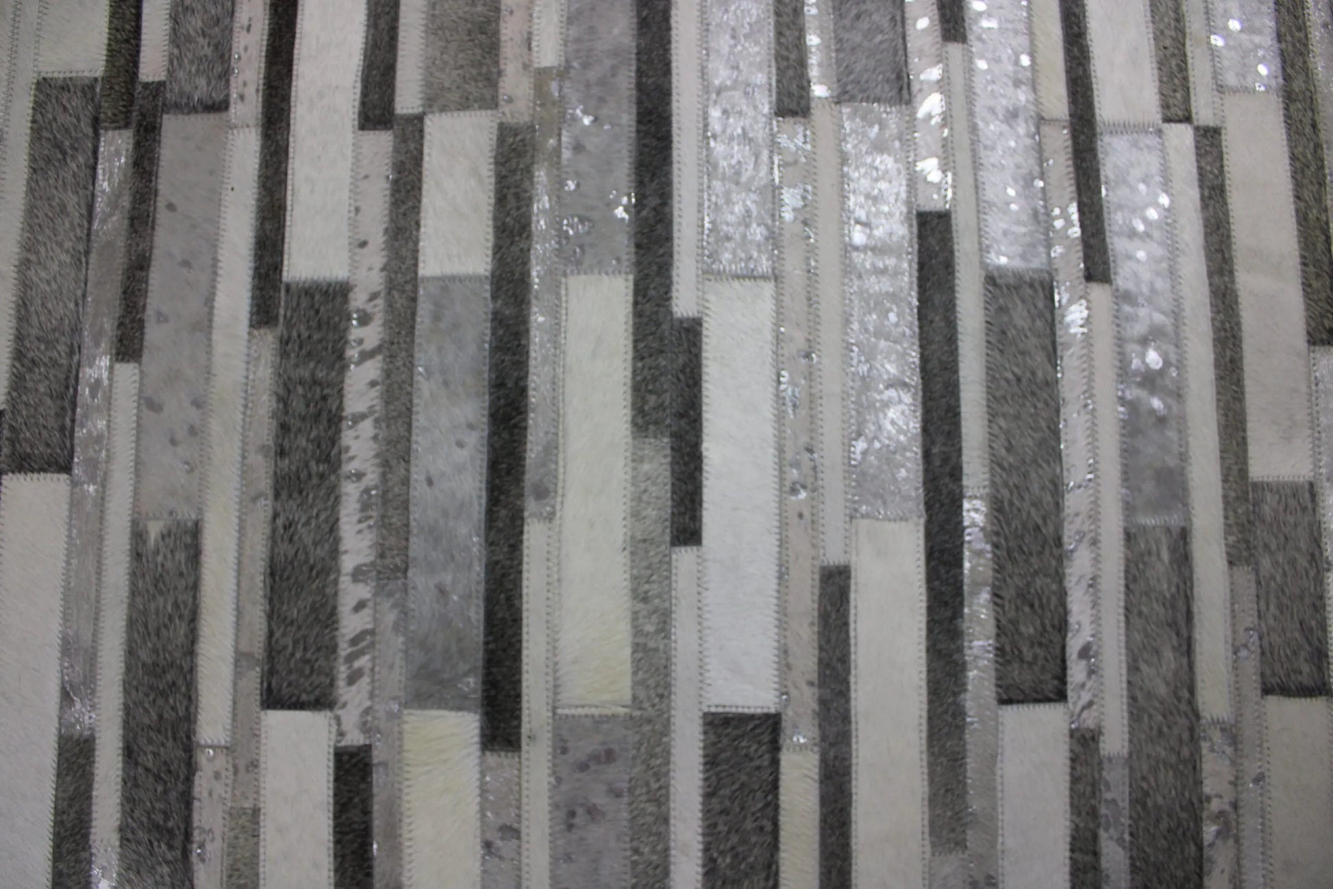 Patchwork Designer Cowhide Rug Silver Stripes