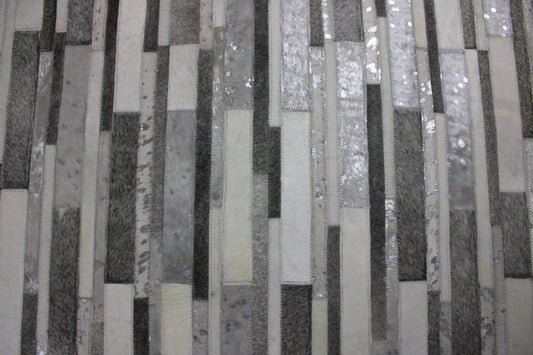 Patchwork Designer Cowhide Rug Silver Stripes