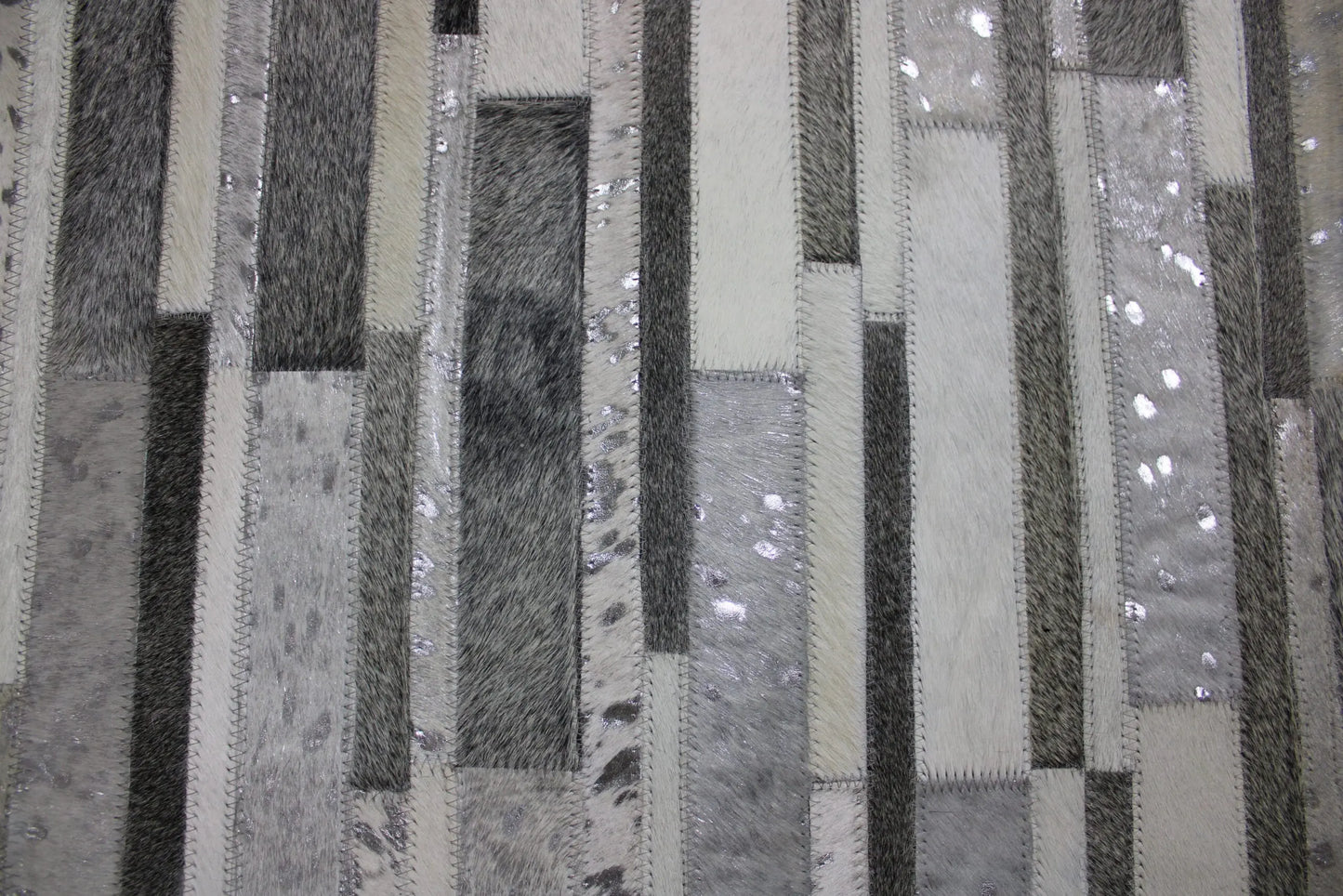 Patchwork Designer Cowhide Rug Silver Stripes