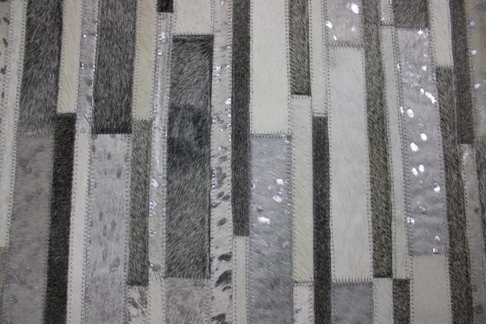 Patchwork Designer Cowhide Rug Silver Stripes