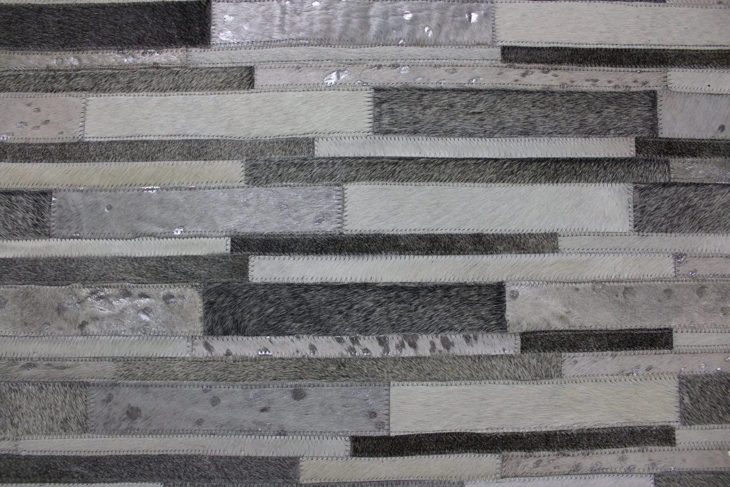 Patchwork Designer Cowhide Rug Silver Stripes