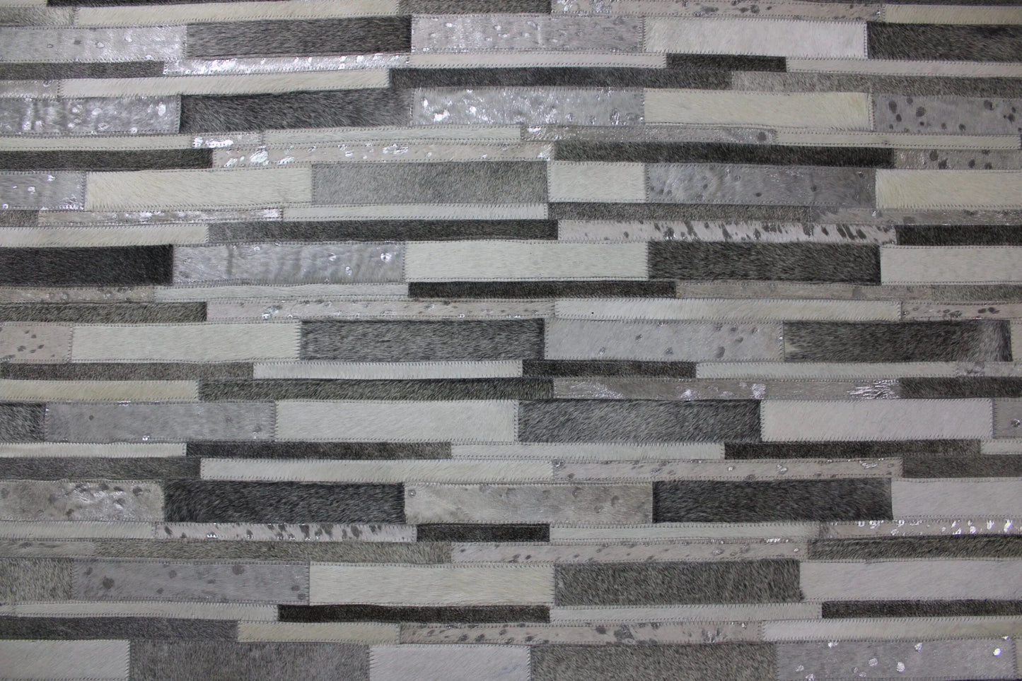 Patchwork Designer Cowhide Rug Silver Stripes