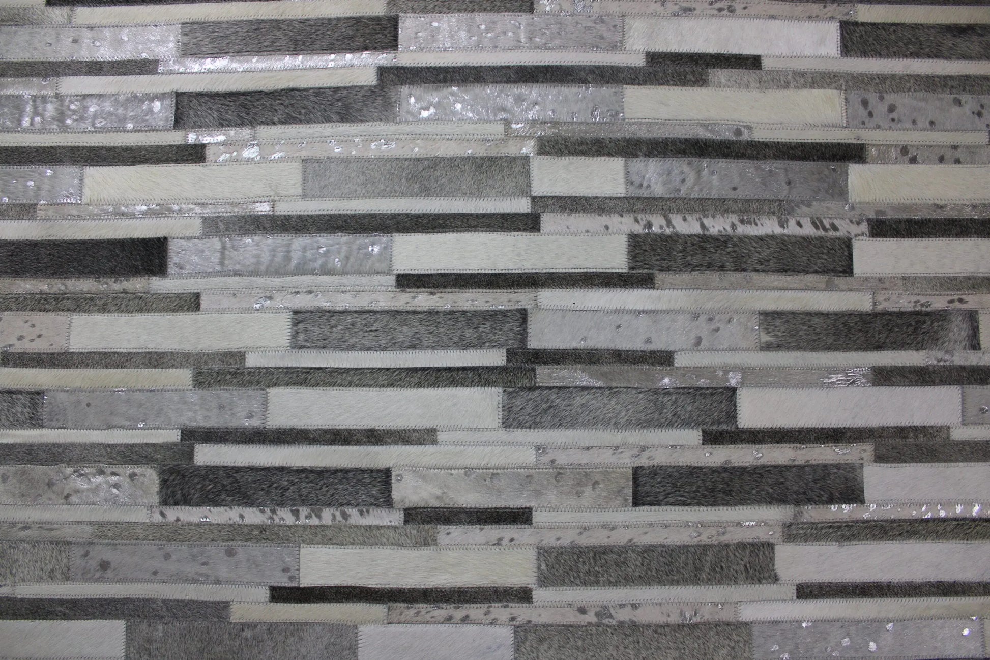 Patchwork Designer Cowhide Rug Silver Stripes
