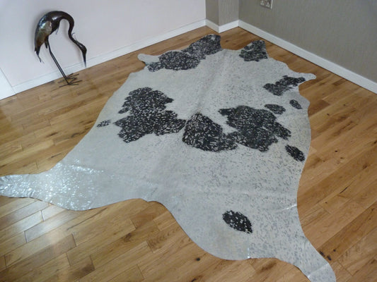 Cowskin Rug Metallic Black & White with Silver – 226 × 196cm – CM226 product image